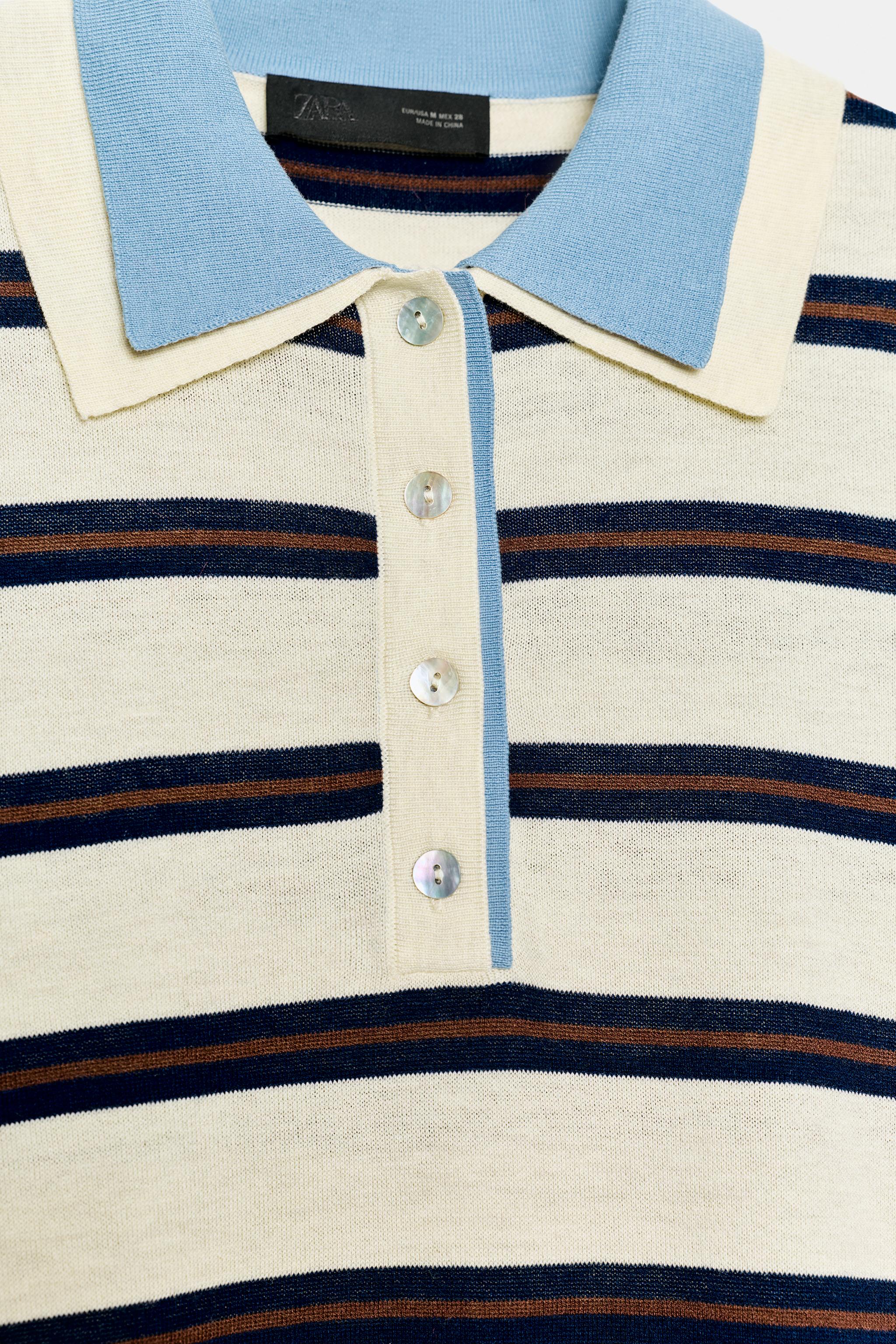 POLO EN MAILLE COMBINÉ À RAYURES